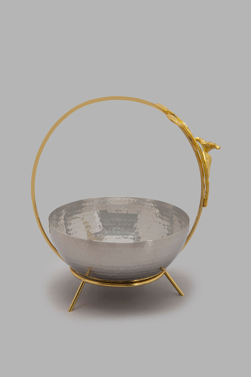 Redtag-Silver-Hammered-Bowl-With-Stand-Serving-Bowls-Home-Dining-