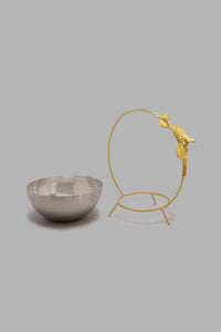 Redtag-Silver-Hammered-Bowl-With-Stand-Serving-Bowls-Home-Dining-