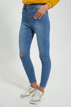 Load image into Gallery viewer, Redtag-Light-Blue-Skinny-High-Waist-Jean-With-Knee-Slit-Jeans-Skinny-Fit-Women&#39;s-
