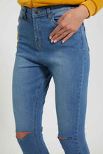 Load image into Gallery viewer, Redtag-Light-Blue-Skinny-High-Waist-Jean-With-Knee-Slit-Jeans-Skinny-Fit-Women&#39;s-
