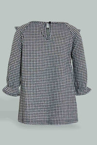 Redtag-Ing-Frilled-Houndstooth-Dress-Dresses-Infant-Girls-3 to 24 Months