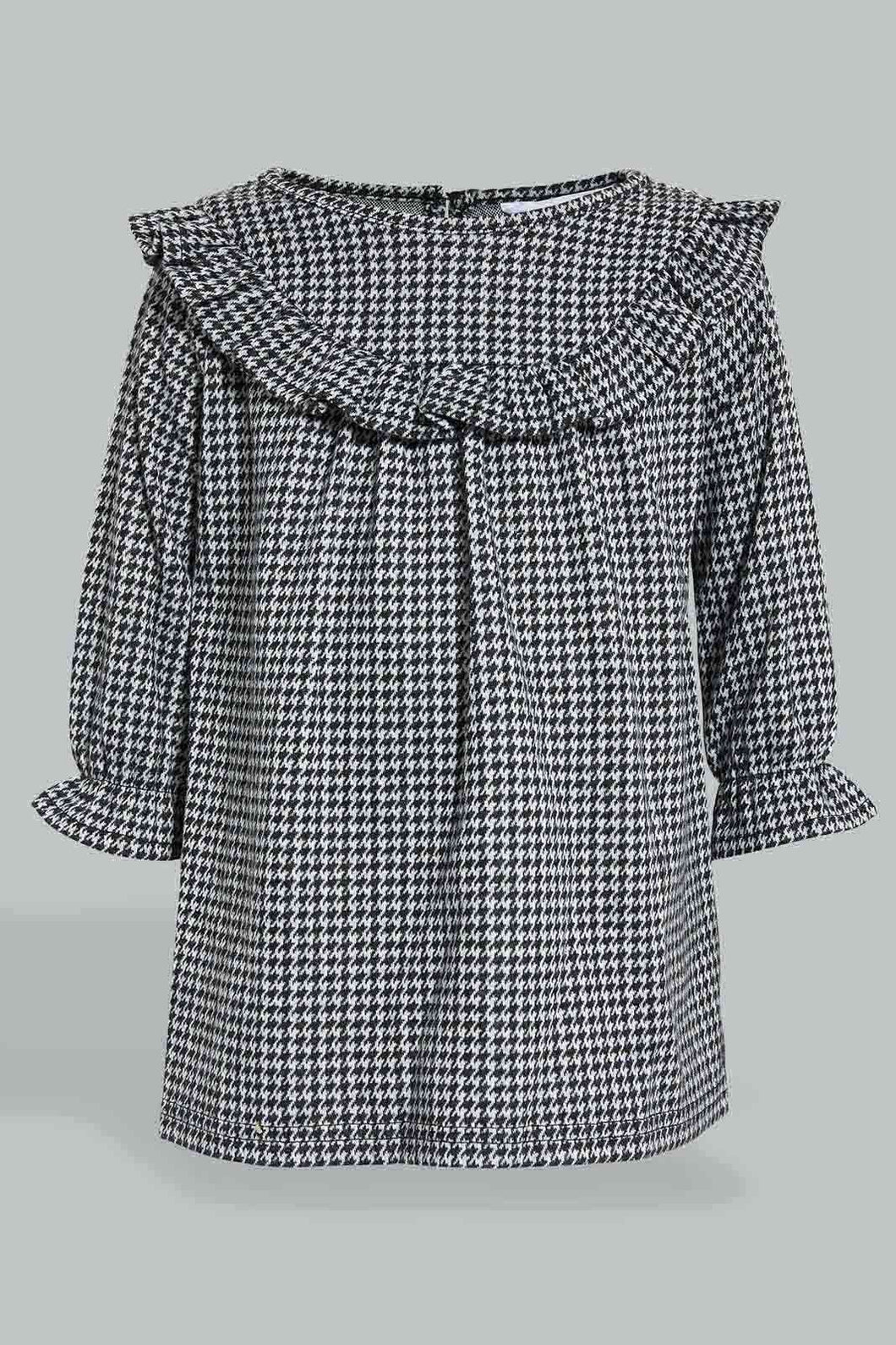 Redtag-Ing-Frilled-Houndstooth-Dress-Dresses-Infant-Girls-3 to 24 Months