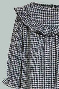 Redtag-Ing-Frilled-Houndstooth-Dress-Dresses-Infant-Girls-3 to 24 Months