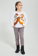 Load image into Gallery viewer, Redtag-White-Chip-&amp;-Dale--Knot-T-Shirt-Long-Sleeves-Girls-2 to 8 Years
