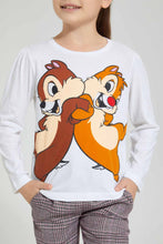 Load image into Gallery viewer, Redtag-White-Chip-&amp;-Dale--Knot-T-Shirt-Long-Sleeves-Girls-2 to 8 Years
