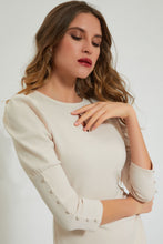 تنزيل الصورة على معرض الصور، Redtag-Beige-Puff-Sleeve-Bodycon-Dress-Dresses-Women&#39;s-
