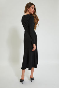 Redtag-Black-Longsleeve-Gathered-Bottom-Hem-Dress-Dresses-Women's-