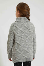 Load image into Gallery viewer, Redtag-Grey-Turtle-Neck-Cardigan-Pullovers-Girls-2 to 8 Years
