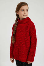 Load image into Gallery viewer, Redtag-Red-Turtle-Neck-Cardigan-Pullovers-Girls-2 to 8 Years
