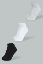 Load image into Gallery viewer, Redtag-White/Black/Grey-Melange-Plain-Ankle-Socks-(3-Pack)-Ankle-Socks-Women&#39;s-
