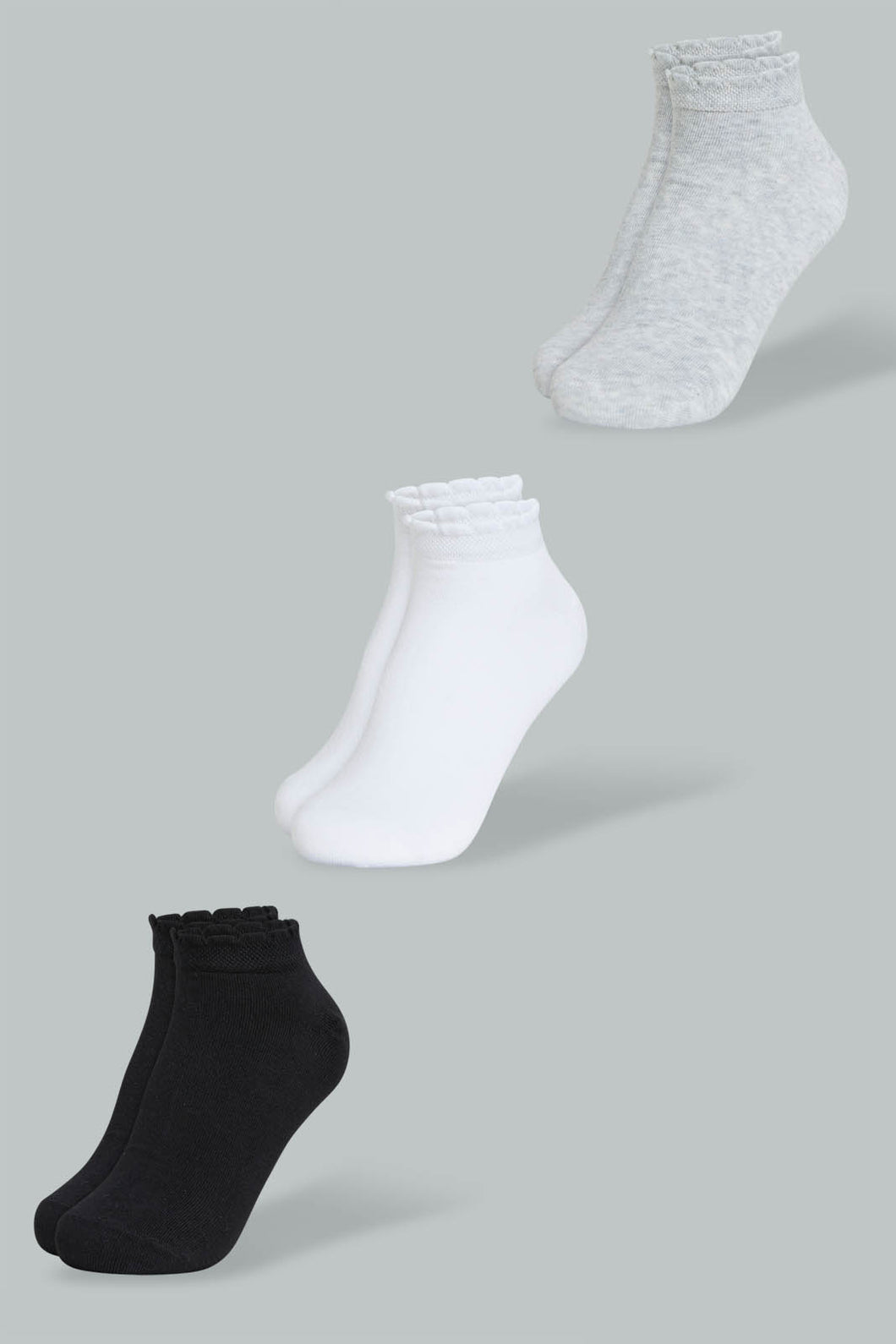 Redtag-White/Black/Grey-Melange-Plain-Ankle-Socks-(3-Pack)-Ankle-Socks-Women's-