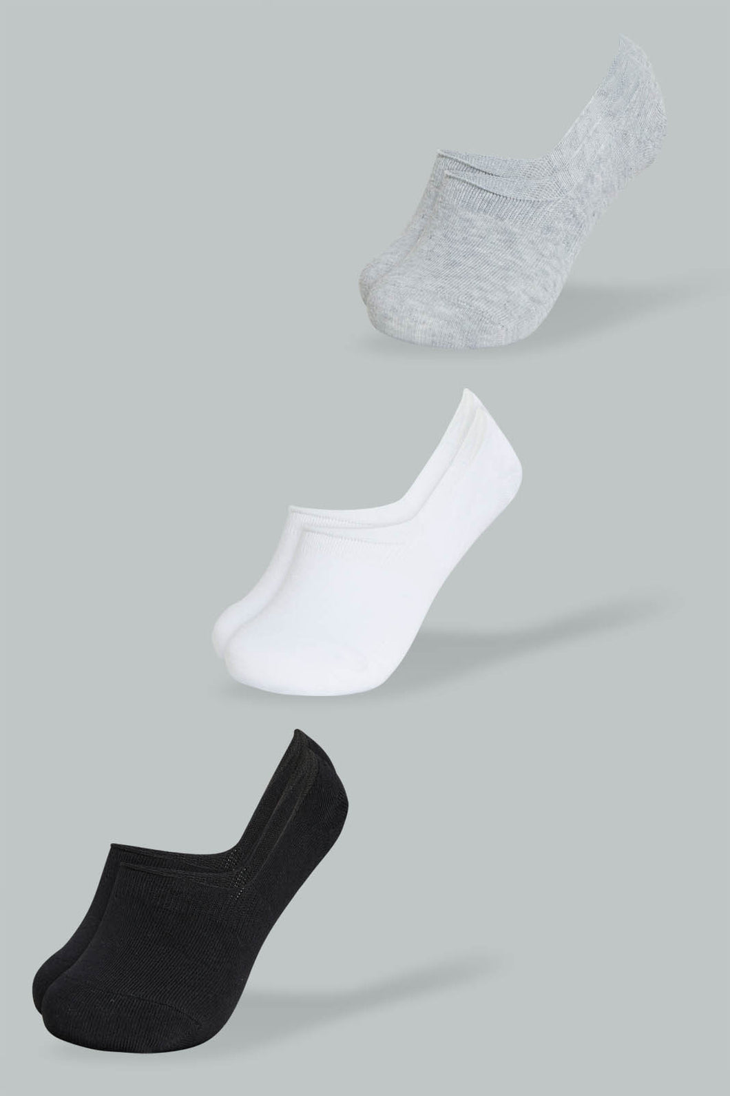 Redtag-White/Black/Grey-Melange-Plain-Invisible-Socks-(3-Pack)-Invisible-Women's-