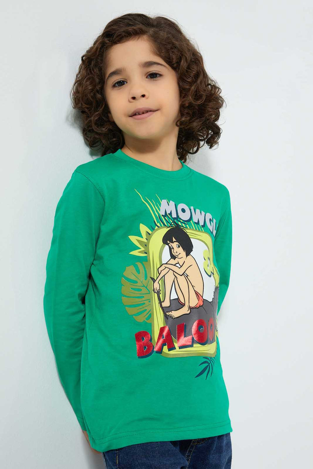 Redtag-Green-Jungle-Book-Long-Sleeve-T-Shirt-Boys-T-Shirts,-Character,-Colour:Green,-Filter:Boys-(2-to-8-Yrs),-New-In,-New-In-BOY,-Non-Sale,-Section:Kidswear,-TBL,-W21B-Boys-2 to 8 Years