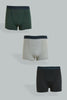 Redtag-Bsr-3-Pc-Pack-Boxer-Short-(Charcoal/Grey-Mel/Olive-Mel)-Boxers-Senior-Boys-9 to 14 Years