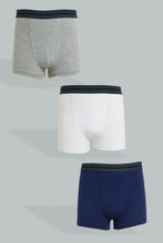 Load image into Gallery viewer, Redtag-Bsr-3-Pc-Pack-Boxer-Short-(Navy/Grey-Mel/White)-Boxers-Senior-Boys-9 to 14 Years
