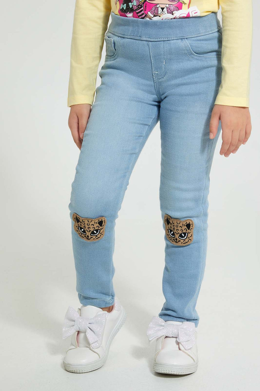 Redtag-Light-Wash-Pull-On-Jegging-With-Knee-Patch-Jeggings-Girls-2 to 8 Years