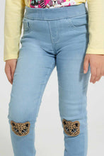 تنزيل الصورة على معرض الصور، Redtag-Light-Wash-Pull-On-Jegging-With-Knee-Patch-Jeggings-Girls-2 to 8 Years
