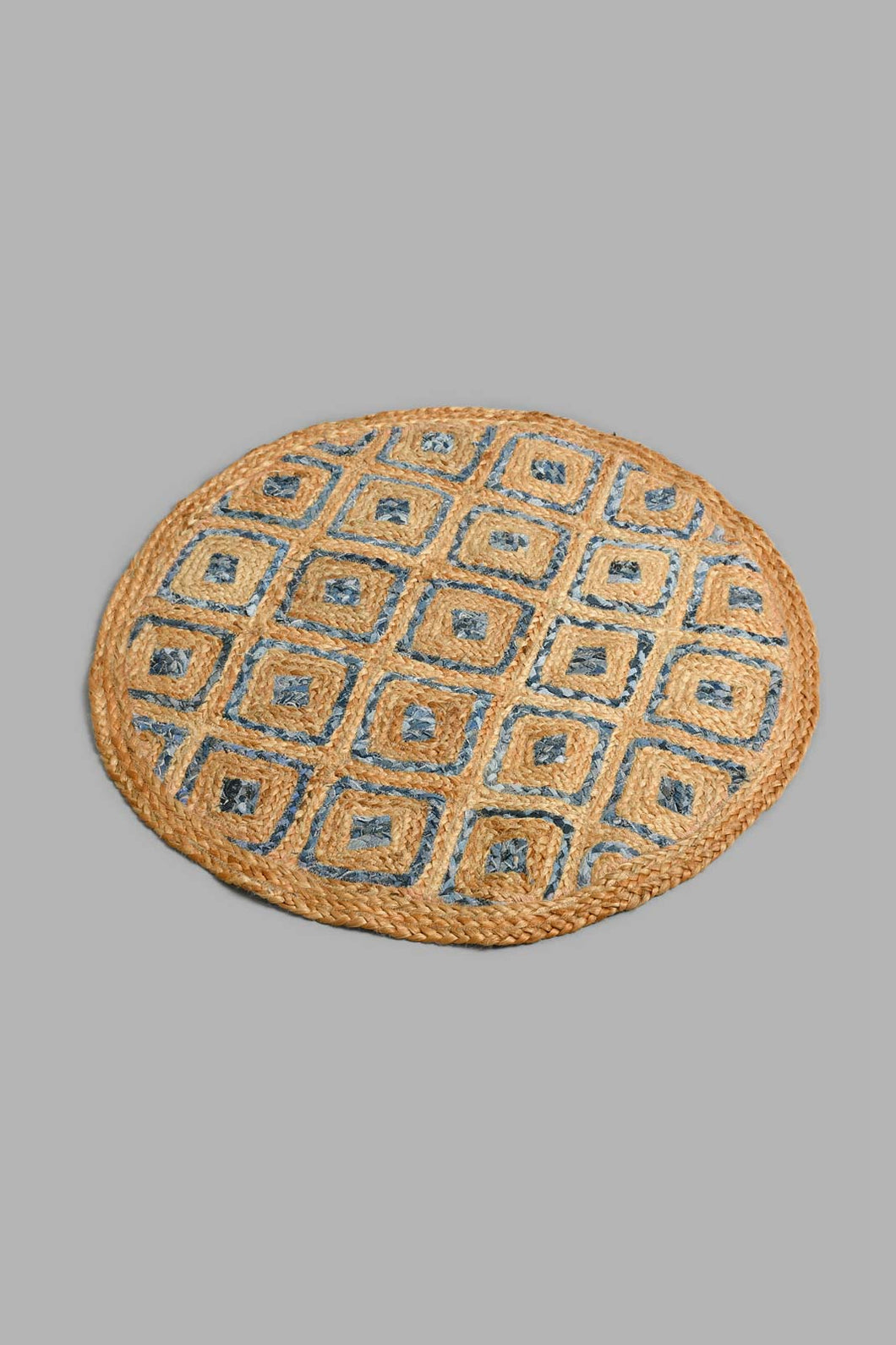 Redtag-Denim-Jute-Round-Pattern-Dhurrie-Dhurrie-Home-Decor-