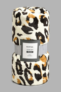 Redtag-Beige-Animal-Print-Ultra-Soft-Blanket-(Single-Size)-Blankets-Home-Bedroom-
