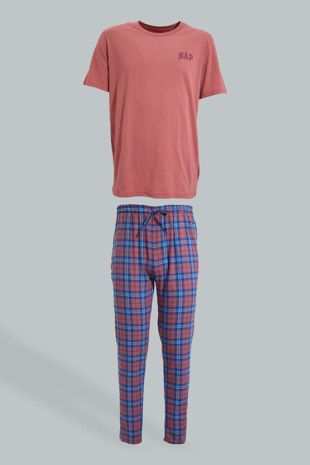 Redtag-Red-T-Shirt-With-Flannel-Pyjama-Set-Colour:Red,-Filter:Men's-Clothing,-Men-Pyjama-Sets,-New-In,-New-In-Men,-Non-Sale,-Section:Men,-W21B-Men's-