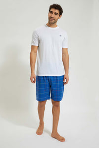 Redtag-White-T-Shirt-With-Flannel-Shorts-Set-Colour:White,-Filter:Men's-Clothing,-Men-Pyjama-Sets,-New-In,-New-In-Men,-Non-Sale,-Section:Men,-W21B-Men's-