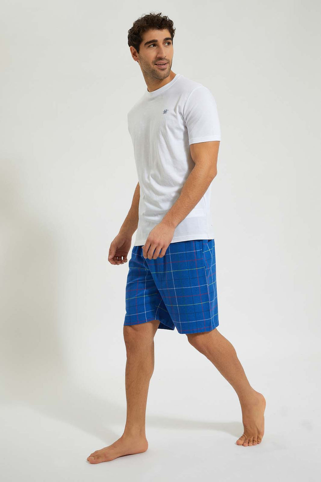 Redtag-White-T-Shirt-With-Flannel-Shorts-Set-Colour:White,-Filter:Men's-Clothing,-Men-Pyjama-Sets,-New-In,-New-In-Men,-Non-Sale,-Section:Men,-W21B-Men's-
