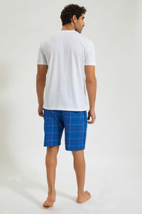 Redtag-White-T-Shirt-With-Flannel-Shorts-Set-Colour:White,-Filter:Men's-Clothing,-Men-Pyjama-Sets,-New-In,-New-In-Men,-Non-Sale,-Section:Men,-W21B-Men's-