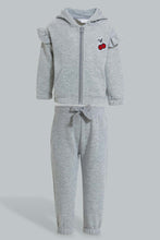 تنزيل الصورة على معرض الصور، Redtag-Grey-Frilled-Shoulder-Jog-Suit-Jog-Sets-Infant-Girls-3 to 24 Months
