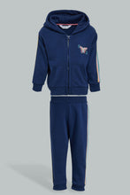 تنزيل الصورة على معرض الصور، Redtag-Navy-Jogsuit-With-Tape-At-Sleeves-Jog-Sets-Infant-Girls-3 to 24 Months
