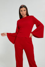 تنزيل الصورة على معرض الصور، Redtag-Red-Ribbed-Top-With-Flared-Sleeves-Celebrity-Tops,-Colour:Red,-Filter:Women&#39;s-Clothing,-New-In,-New-In-LDC,-Non-Sale,-S22A,-Section:Women,-TBL-Women&#39;s-
