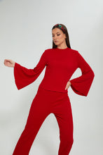 تنزيل الصورة على معرض الصور، Redtag-Red-Ribbed-Top-With-Flared-Sleeves-Celebrity-Tops,-Colour:Red,-Filter:Women&#39;s-Clothing,-New-In,-New-In-LDC,-Non-Sale,-S22A,-Section:Women,-TBL-Women&#39;s-
