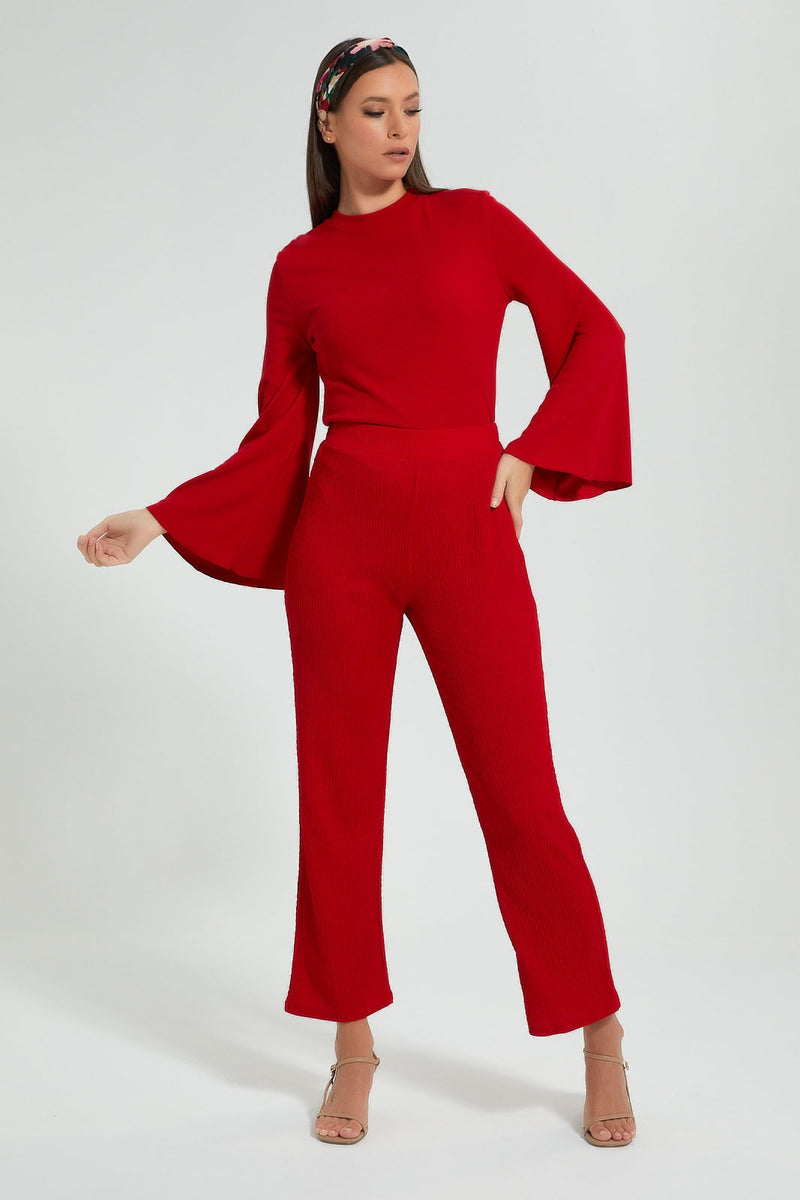 Redtag-Red-Ribbed-Top-With-Flared-Sleeves-Celebrity-Tops,-Colour:Red,-Filter:Women's-Clothing,-New-In,-New-In-LDC,-Non-Sale,-S22A,-Section:Women,-TBL-Women's-