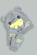 Load image into Gallery viewer, Redtag-Grey-Printed-Knitted-Cap-Set-Of-2-With-Gloves-Beanie-and-Gloves-Set-Boys-
