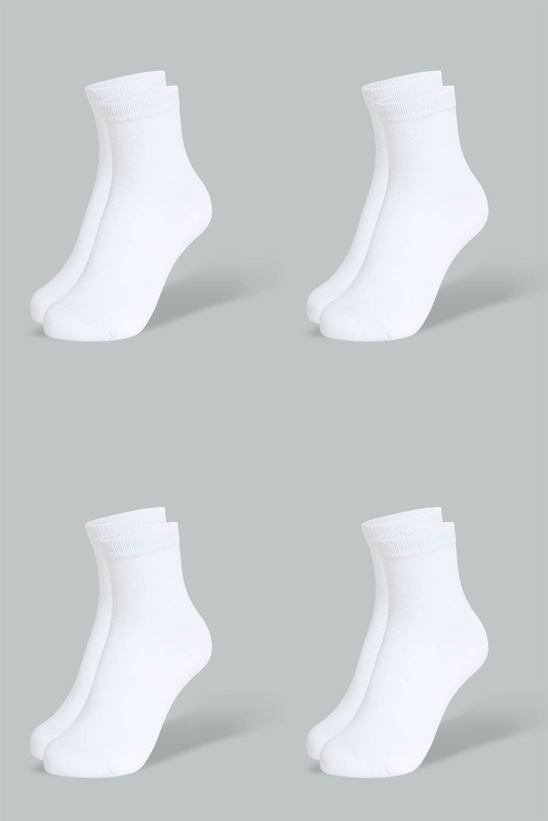 Redtag-White-4Pk-Plain-Crew-Socks-Full-Length-Girls-2 to 8 Years