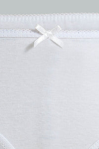 Redtag-White-5-Pc-Pack-1X1-Rib-Plain-Briefs-Boxers-Girls-2 to 8 Years