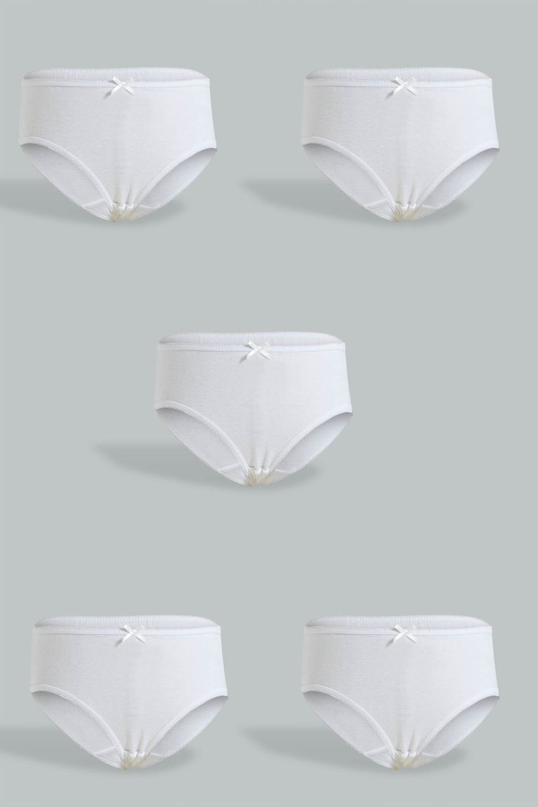 Redtag-White-5-Pc-Pack-1X1-Rib-Plain-Briefs-Boxers-Girls-2 to 8 Years