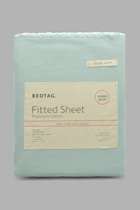 Redtag-Teal-Cotton-Fitted-Sheet-(Double-Size)-Fitted-Sheets-Home-Bedroom-