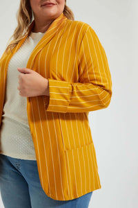 Redtag-Striped-Jacket-Colour:Mustard,-Deals:20%OFF,-Filter:Plus-Size,-LDP-Jackets,-New-In,-New-In-LDP,-Non-Sale,-Section:Women,-W21B-Women's-