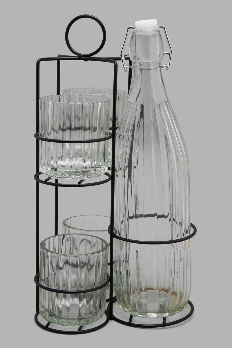 Redtag-Clear-Glass-Drink-Set-With-Metal-Stand-(6-Piece)-Glass-Sets-Home-Dining-