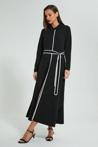 Redtag-Black-Long-Dress-With-Contrast-Piping-Celebrity-Dresses,-Colour:Black,-Filter:Women's-Clothing,-New-In,-New-In-LDC,-Non-Sale,-S22A,-Section:Women-Women's-