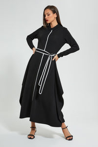 Redtag-Black-Long-Dress-With-Contrast-Piping-Celebrity-Dresses,-Colour:Black,-Filter:Women's-Clothing,-New-In,-New-In-LDC,-Non-Sale,-S22A,-Section:Women-Women's-