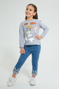 Redtag-Grey-Tom-&-Jerry-Print-T-Shirt-Character-Girls-2 to 8 Years