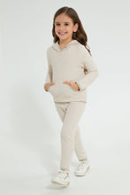 Load image into Gallery viewer, Redtag-Cream-Casual-Set-With-Kangaroo-Pocket-Sets-Girls-2 to 8 Years
