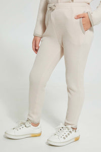 Redtag-Cream-Casual-Set-With-Kangaroo-Pocket-Sets-Girls-2 to 8 Years
