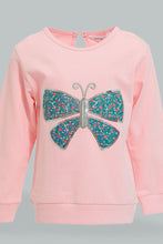 Load image into Gallery viewer, Redtag-Pink-Butterfly-Sweatshirt-With-Navy-Printed-Bottom-Jog-Sets-Infant-Girls-3 to 24 Months
