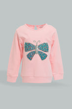 Load image into Gallery viewer, Redtag-Pink-Butterfly-Sweatshirt-With-Navy-Printed-Bottom-Jog-Sets-Infant-Girls-3 to 24 Months
