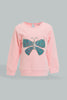 Redtag-Pink-Butterfly-Sweatshirt-With-Navy-Printed-Bottom-Jog-Sets-Infant-Girls-3 to 24 Months