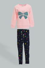 Load image into Gallery viewer, Redtag-Pink-Butterfly-Sweatshirt-With-Navy-Printed-Bottom-Jog-Sets-Infant-Girls-3 to 24 Months
