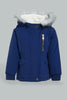 Redtag-Navy-Sherpa-Hooded-Jacket-With-Flap-Pocket-Details-Jackets-Infant-Girls-3 to 24 Months