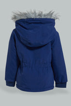 Load image into Gallery viewer, Redtag-Navy-Sherpa-Hooded-Jacket-With-Flap-Pocket-Details-Jackets-Infant-Girls-3 to 24 Months
